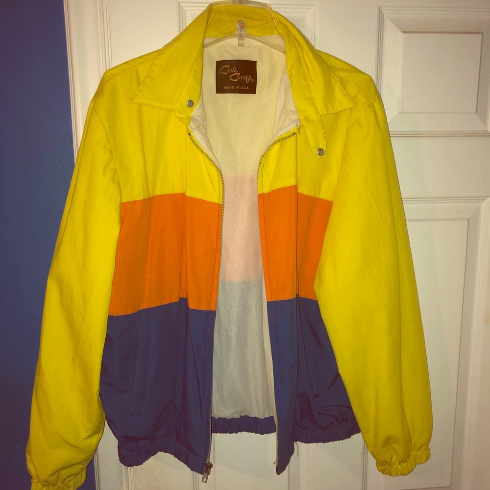 Rain Coat Windbreaker Yellow Orange Blue Cal Craft